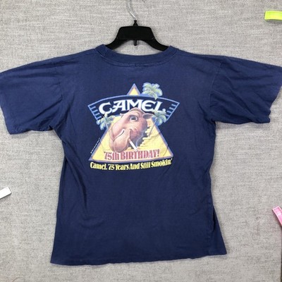 Vintage Camel 75th Birthday Shirt Mens Large Blue Joe Camel Drew Pearson 1988