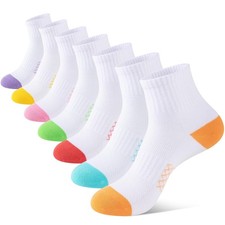 Women's White Thin Cotton Ankle Socks 7 Pairs Athletic Casual Gym Workout