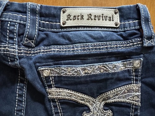 ROCK REVIVAL TANSY stivaletto donna vita media curvy denim blu jeans taglia 33 - Foto 12 di 14