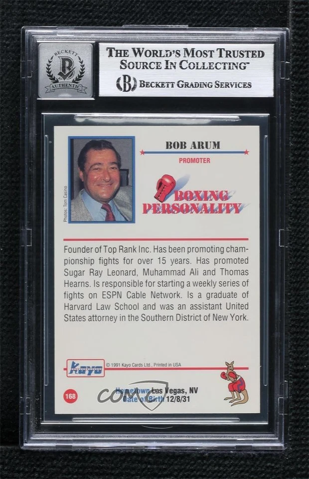 BAS 1991 Kayo Bob Arum #168 BGS Authentic Auto - Image 2 of 2