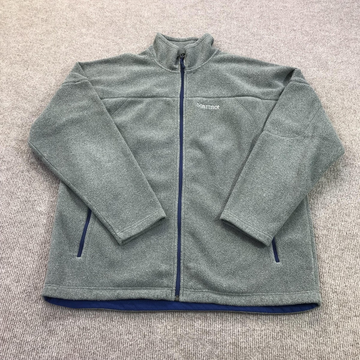 Marmot Jacket Mens XL Gray Polartec Fleece Full Zip Stand Collar 