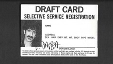 Frank Zappa DRAFT CARD from I Don't Wanna Be Drafted Tour of 1980