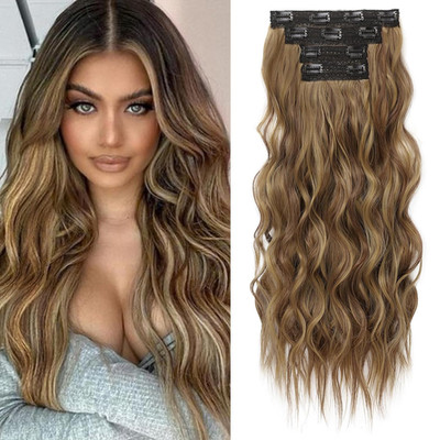 Clip in Extensions, 4PC Hair Extensions Clip in Haarverlängerungen 60 Cm Dicke L