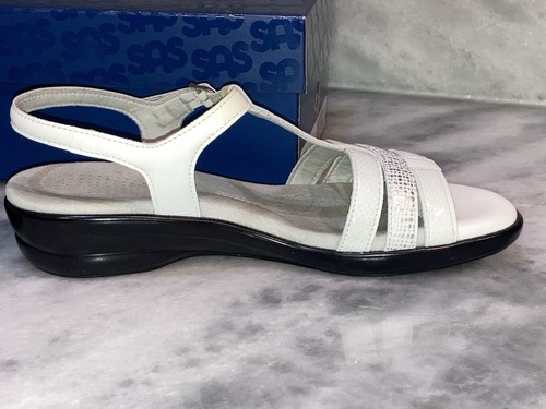 SAS Womens 7.5 W Wide Capri T-Strap Sandal Open Toe Leather Buckle Shoes White - Picture 3 of 9