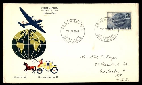 Mayfairstamps Denmark FDC 1949 Earth Verdens Post Foreningen First Day Cover aax