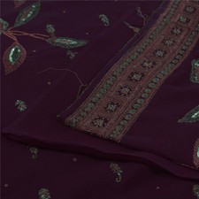 Sanskriti Vintage Purple Saree Pure Georgette Hand Embroidery 6Yd Fabric Sari