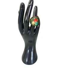 Resin Lucite Colorful Flowers Dome Ring Size 6 Retro