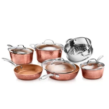 Gotham Steel Hammered Copper 10-Pc Nonstick Cookware Set Oven & Dishwasher Safe
