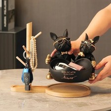 French Bulldog Figurine Resin Statue with Bowl Storage For Keys