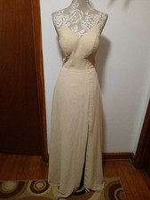 Azazie Champagne Sheath V Neck Chiffon Gown Size C