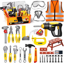 Tool Set with Tool Box  Electronic Toy Drill, Pretend Play Kids Construction Ki