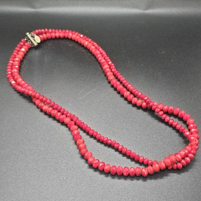 Vintage Donna Dressler 925 Red Glass Beaded Necklace Tube Clasp Missing Strand
