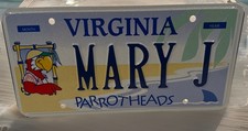 Exp. Va Personalized Vanity License Plate Mary J Jimmy Buffet Parrot Heads Sign