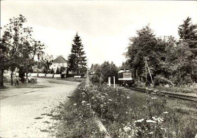 Postcard Grünbach in the Vogtland, at the station, railway on the route - 5084350