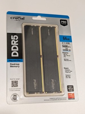 Crucial Pro 64GB 2x32GB DDR5 5600 CL46 UDIMM XMP EXPO Desktop Memory