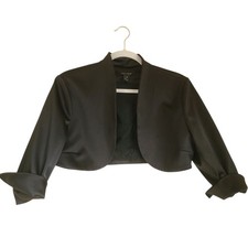 WHBM black satin cropped bolero evening jacket size 8
