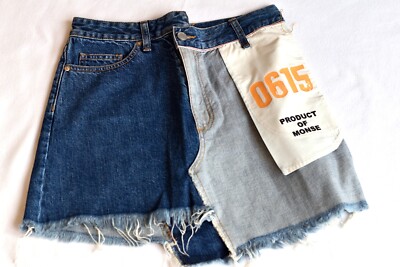 Monse Fringe Hem Staggered Inside-out Denim Mini Skirt In Blue - US size 4