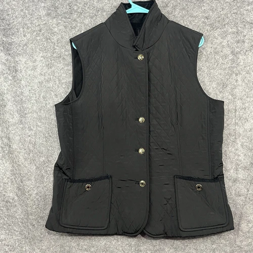 Talbots Womens Vest Large Black Sleeveless Quilted Lined Pockets Outdoors