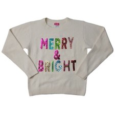 NWT Zunie Girls Holiday Relaxed Merry  Bright Chenille Sweater Ivory S 6/6X 