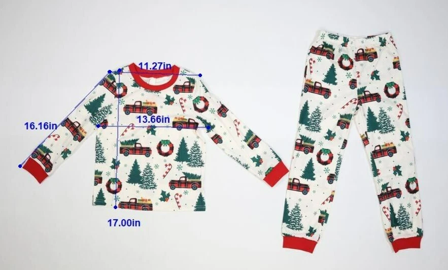 PatPat Christmas Allover Print Car & Tree Pattern Pajamas Youth 6-7 Years - Изображение 2 из 4