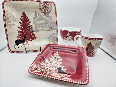 Your choice 222 Fifth Northwood Cottage plates, bowls, mugs Christmas  Holiday