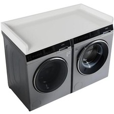 54" Washer Dryer Countertop - Solid Wood Laundry Topper with Anti-Slip Mat White