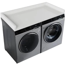 54" Washer Dryer Countertop - Solid Wood Laundry Topper with Anti-Slip Mat White