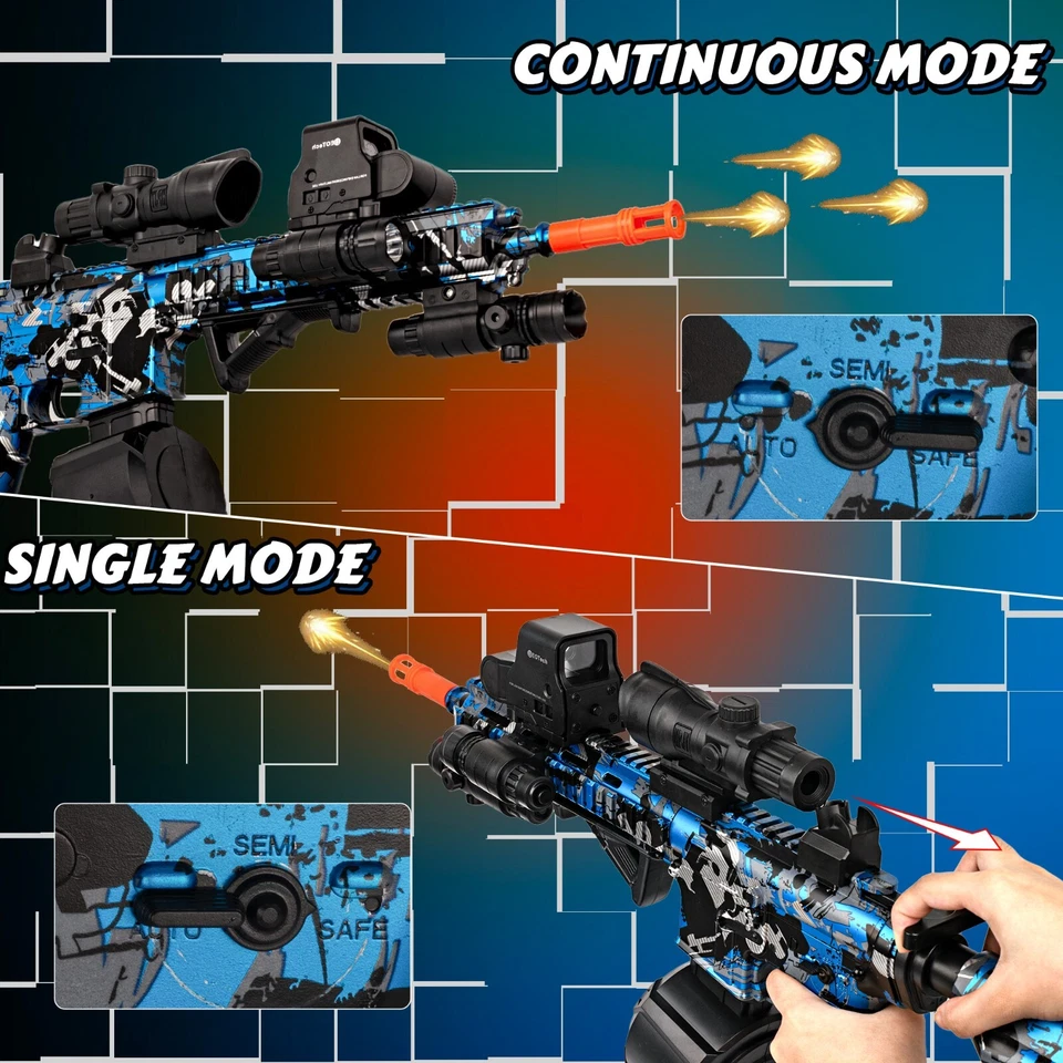 Pistola bláster de gel M416 modo doble manual/eléctrica recargable bola salpicadora Foto 3 de 4