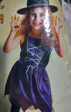 NEU 3tlg. Hexe mit Leucht-Hut grün Gr 110-116  Hut + Hexen-Kleid + Strumpfhose