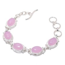 Pink Rose Quartz Gemstone Handmade 925 Sterling Silver Jewelry Bracelet Sz 7-8"
