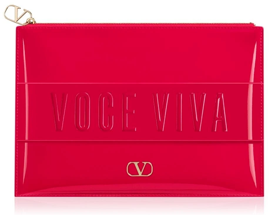 VALENTINO Bag Patent Red Voce Viva Cosmetic Makeup Clutch Envelope