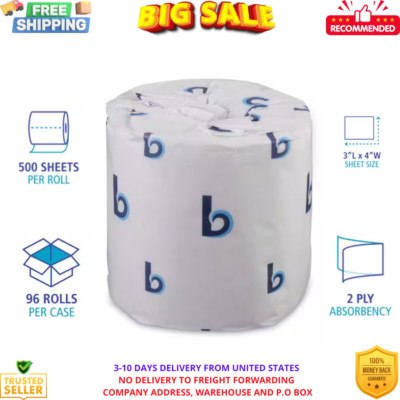 4 in. x 3 in. 2-Ply White Bathroom Tissue Standard Sheet (500-Sheets/Roll, 96-Ca
