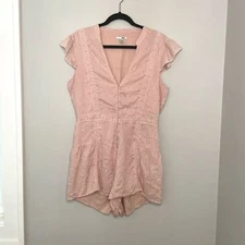 Amuse Society Pink and White Dotted Button Front Romper