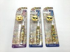 Emoji Toothbrushes 3 Pack Travel Kit For Kids 3 Oral Care Brush Soft Bristles