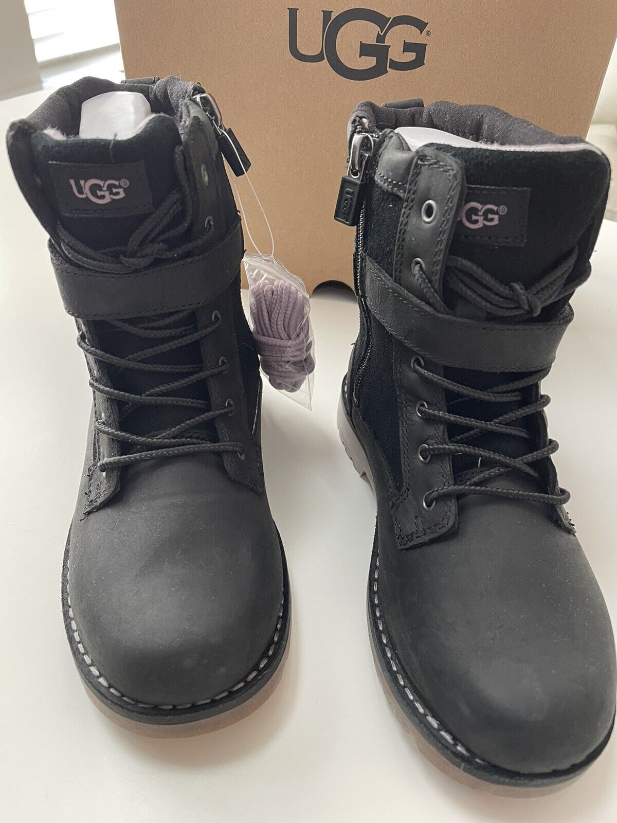 NIB🍎NEW In Original Box UGG K KOREN Black Leather Boots Child Size 13  #1017816K | eBay