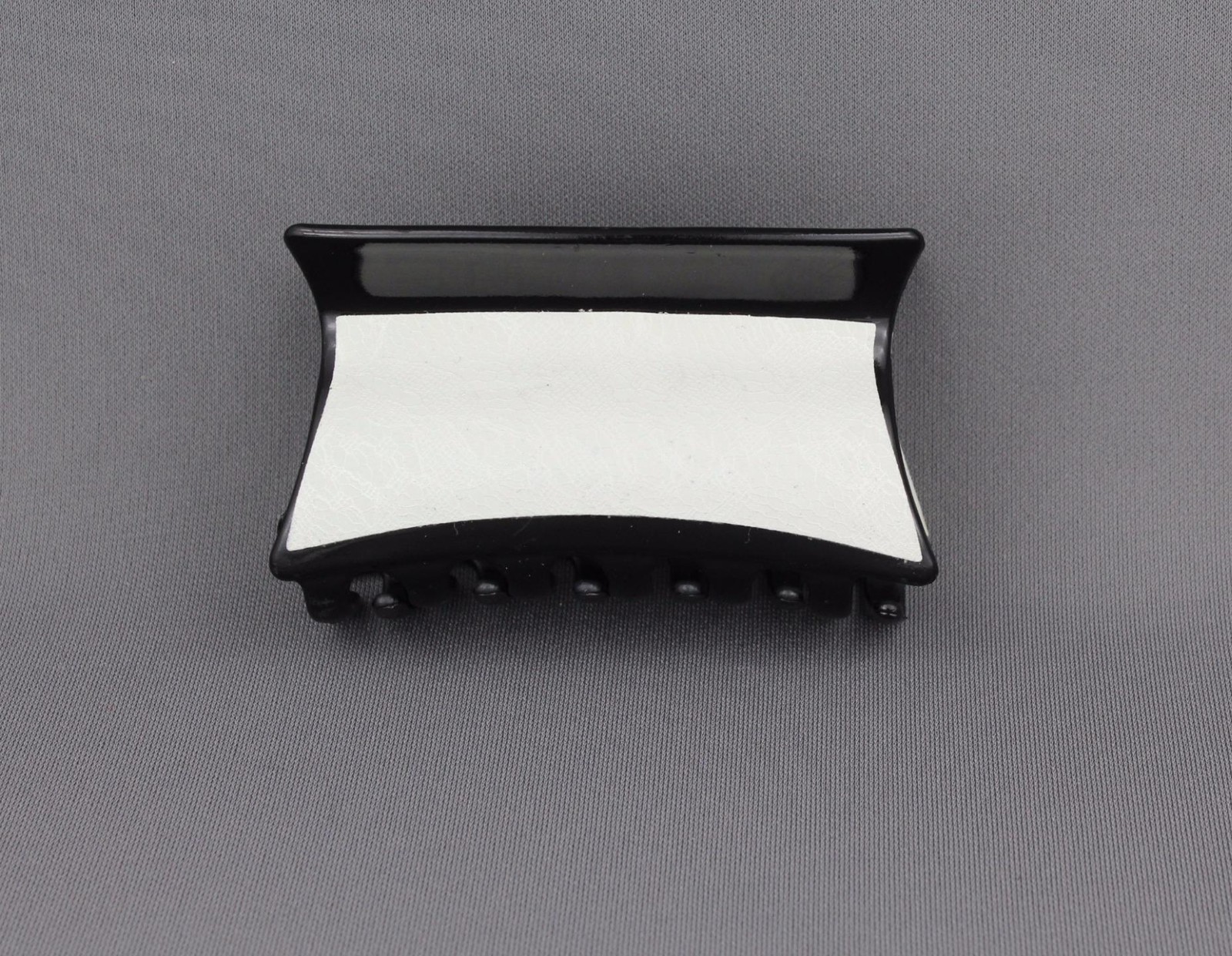 Black hair clip plastic hair claw teeth clamp 3.25" long lace look fabric accent