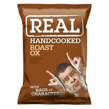 24 x REAL Crisps Roast Ox 35g – Full Box – Bold Meaty Flavour Handcooked Snacks