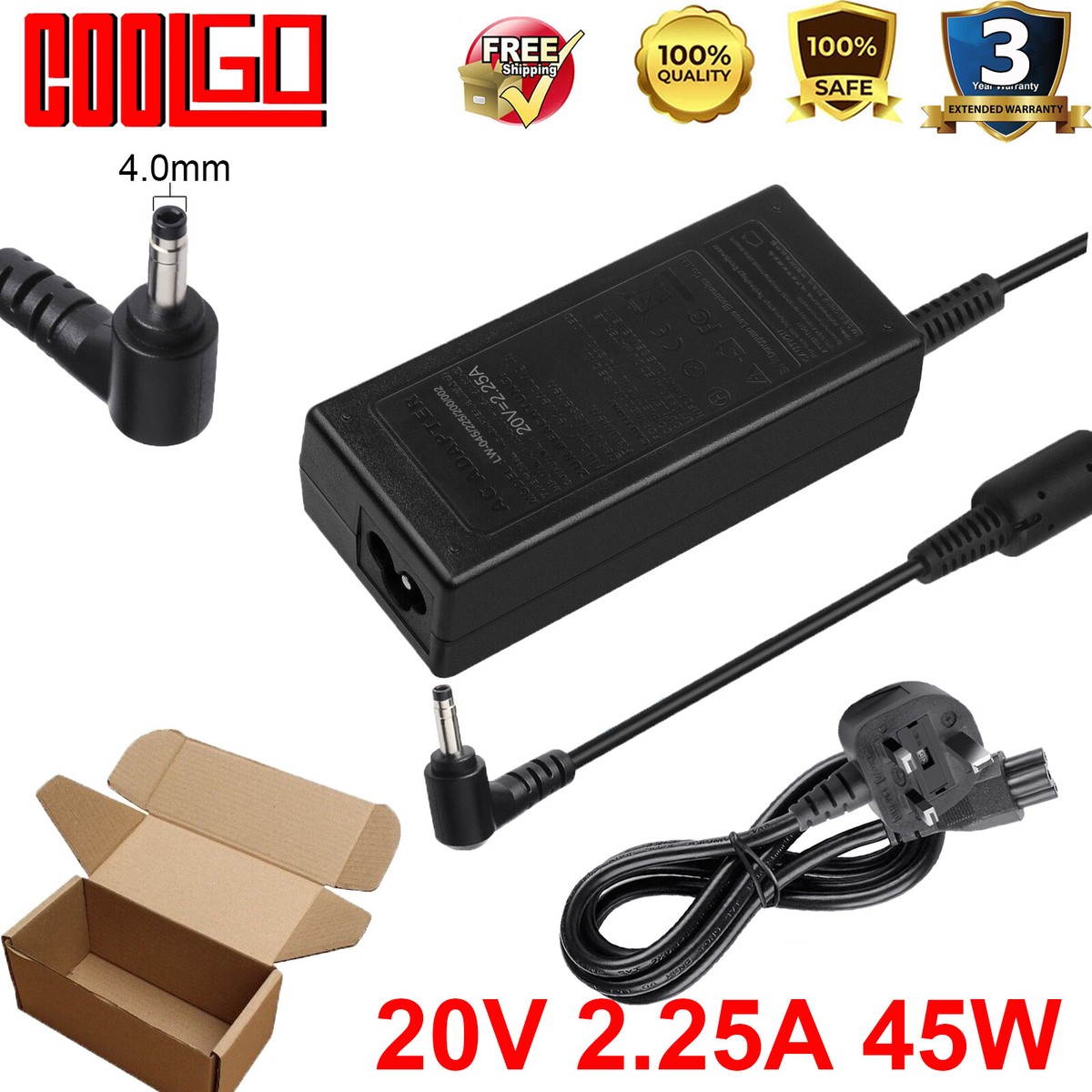 Caricabatterie AJP 45W Per Lenovo IdeaPad Yoga 100, 100S, 310, 510, 710 – Spina UK - Foto 2
