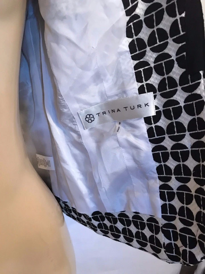 BLAZER ALGODÓN MANGA 3/4 ESTAMPADO GEOGRÁFICO BLANCO/NEGRO MARCA TRINA TURK TALLA 8 Foto 4 de 4