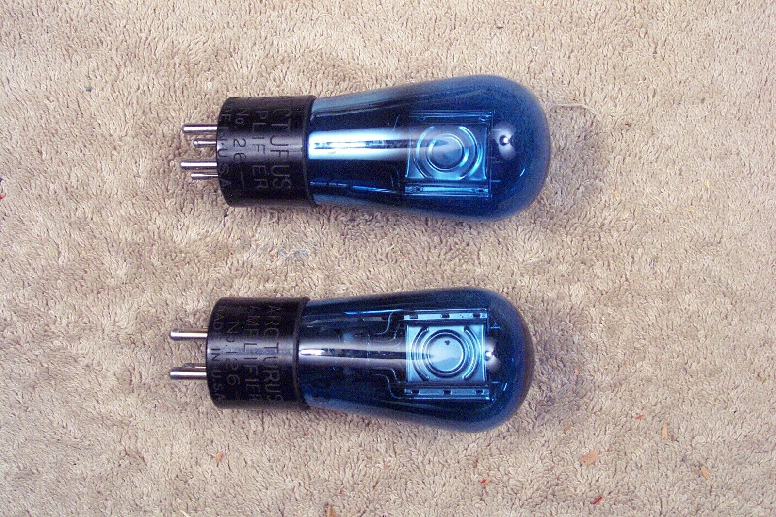 Two, Arcturus 126, #26 tubes, balloon/globe, BLUE glass, match pair, UX-226 equi