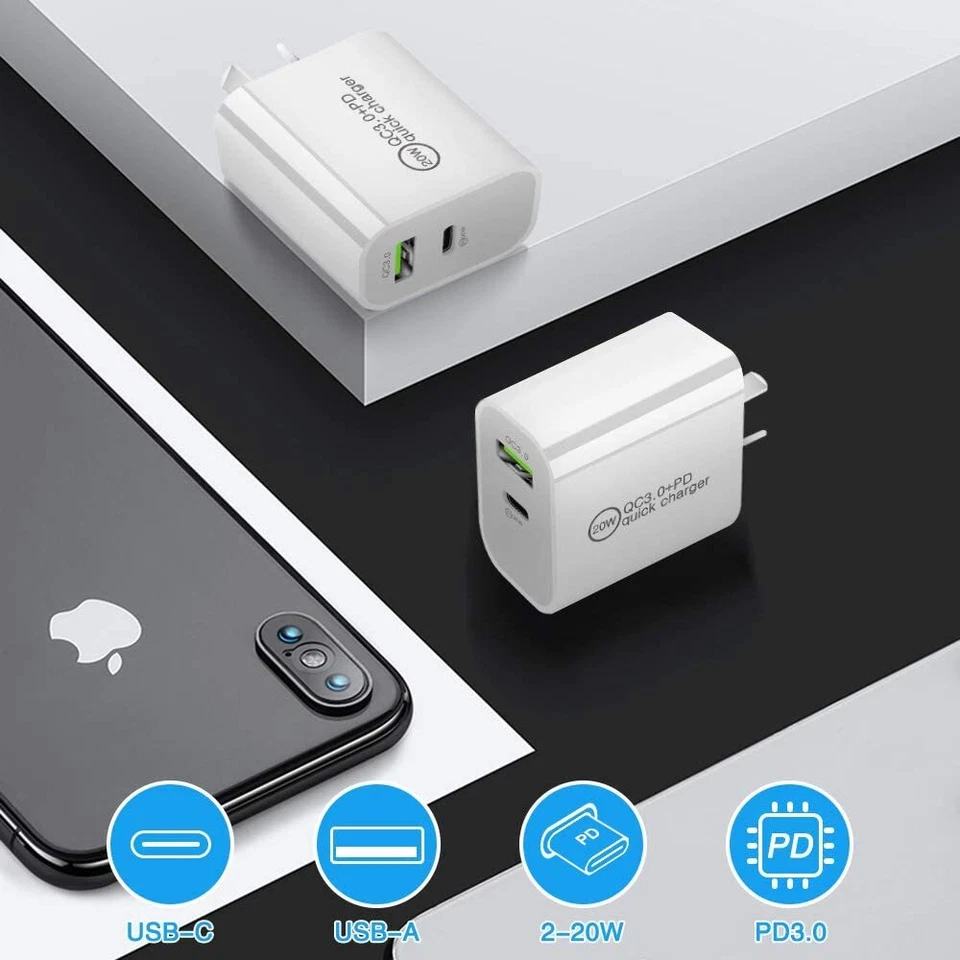 Lote Cargador Rápido PD 20W USB C QC Bloque Cubo Para iPhone 17 16 15 14 13 11 Samsung Foto 4 de 4