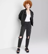 Wild Fable Jeans Women  s Sz 00 Black Denim Super High Rise Tapered Destroyed New