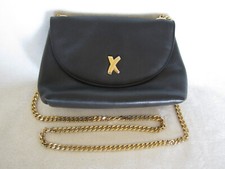 Paloma Picasso Black Leather Gold Chain Shoulder Bag Purse, Pochette Vintage