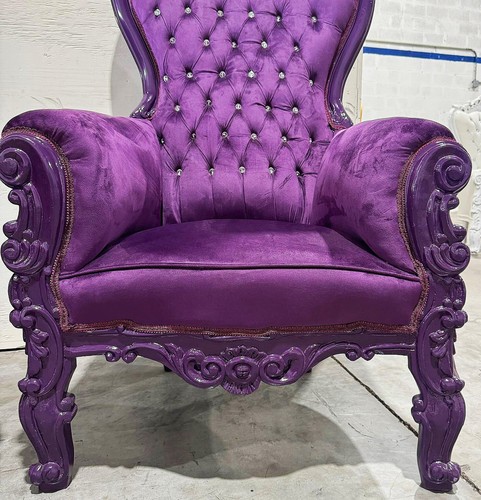French Style Purple Velvet Throne Chair Midsize Tufted Chair - Picture 2 of 7
