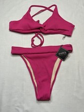 Zaful Women  s Bikini Set Criss Cross Back Front Knot 2 Piece Cheeky Pink Medium