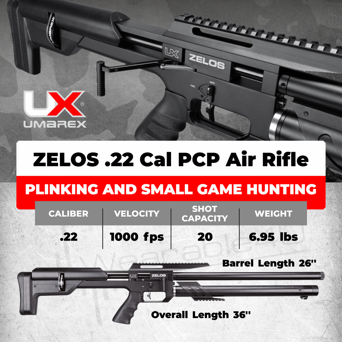 Umarex Zelos .22 Cal PCP Side-Lever Precision Air Rifle w/ Targets