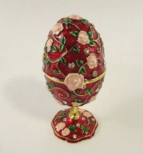 Schmuckei Spieluhr Musik Schmuckdose Ei Emaille rot Rosen Zauberflöte - Bild 2 von 6
