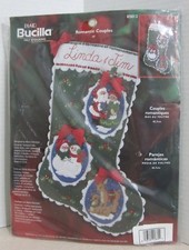 BUCILLA FELT APPLIQUE JEWELED STOCKING KIT - ROMANTIC COUPLES - SANTA SNOWMAN