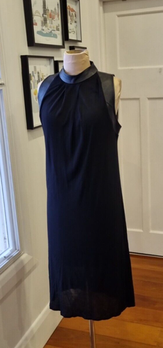 Arthur Galan size 6 Black High neck leather and jersey sleeveless shift dress - Picture 2 of 10