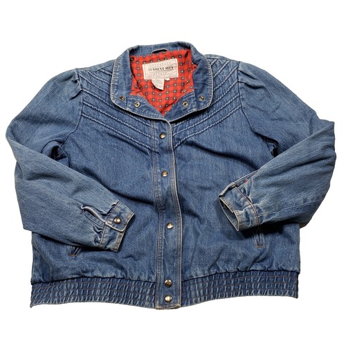 VTG 90s Current Seen Patchwork Denim Coat Womens L Zip Front Lined